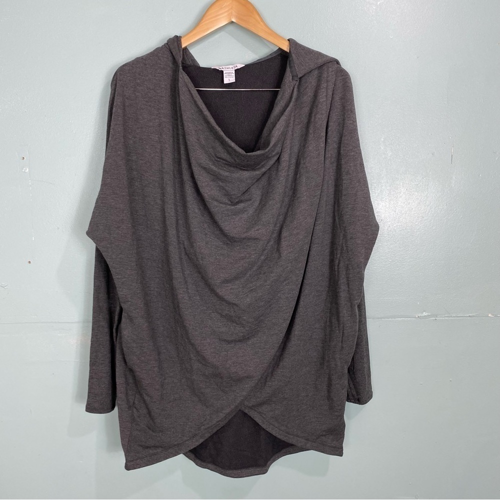 Athleta Dark‎ Gray Purana Wrap Sweater Slouchy Sz L 486073 Hooded Hoody
